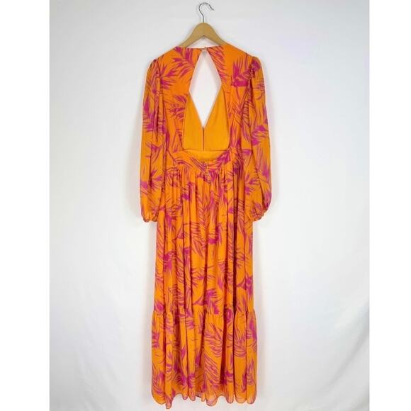 Toccin x RTR Womens Palm Print Open Back Maxi Dress Size 12 Orange - Picture 8 of 16